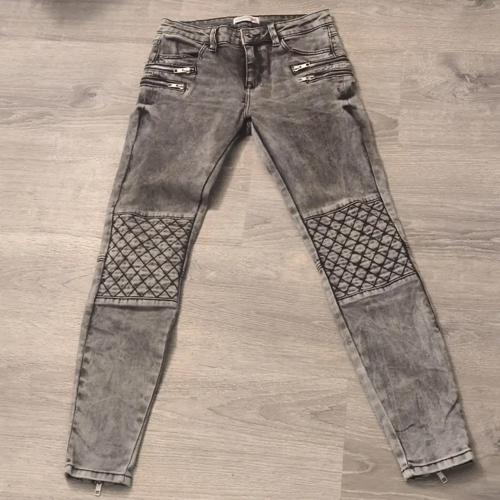 Zara Gray acid wash Biker Jeans